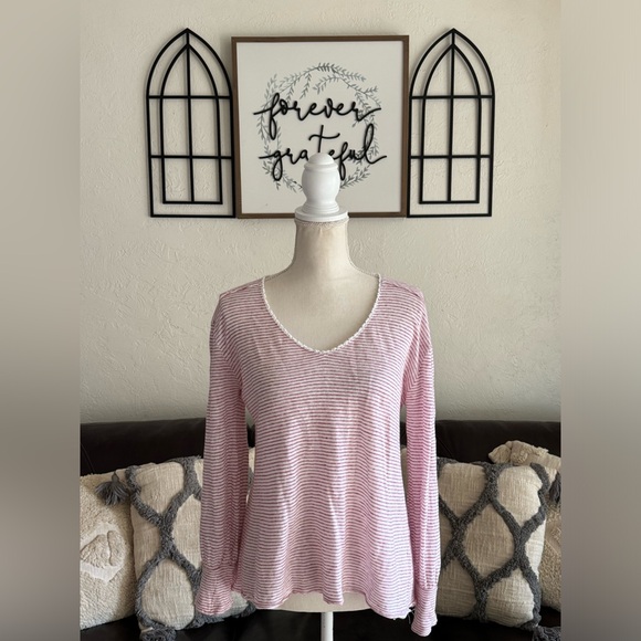 Sundance 100% Linen White Red Stripe Mariner Journey Hi-Low Hem Top Size S Beach - Picture 4 of 14